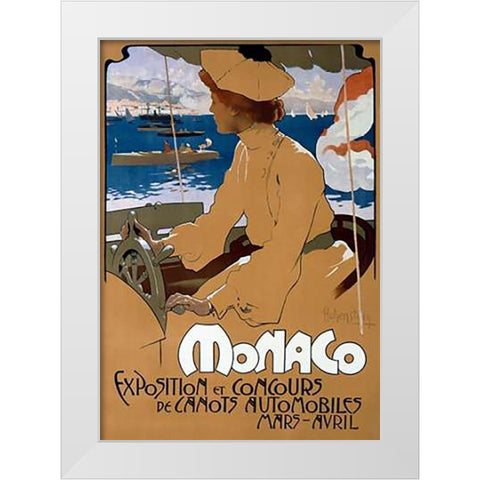 Monaco/ExVintageition de Canots Automobiles White Modern Wood Framed Art Print by Hohenstein, Adolfo