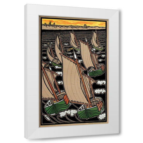 Fleet of Fishing Boats White Modern Wood Framed Art Print by Combaz, Gisbert