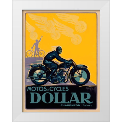 Motos and Cycles Dollar White Modern Wood Framed Art Print by Vaillant