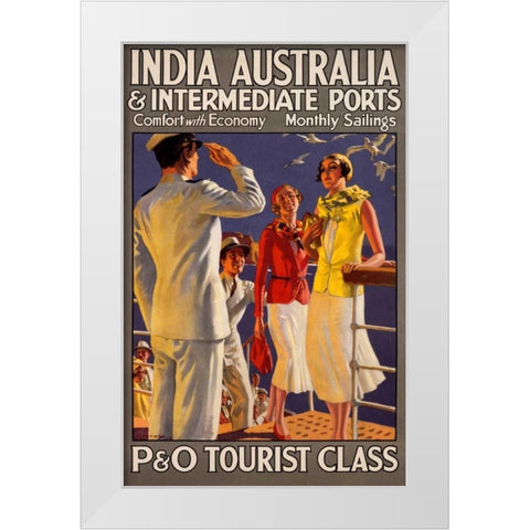 India Australia and Intermediate Ports/P and O White Modern Wood Framed Art Print by Michael