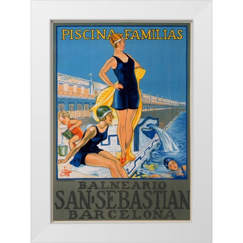 San Sebastian/Piscina Familias, Barcelona White Modern Wood Framed Art Print by Unknown