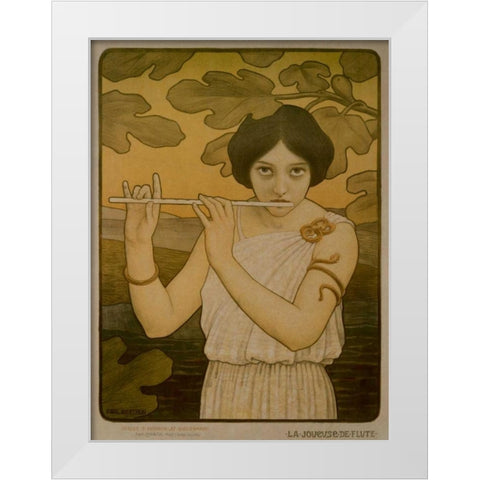 La Joyeuse de Flute White Modern Wood Framed Art Print by Berthon, Paul