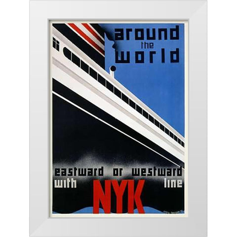 NYK Line/Around the World White Modern Wood Framed Art Print by Hemmin, George