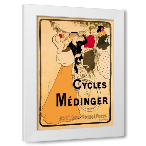 Cycles Medinger, 1897 White Modern Wood Framed Art Print by Bottini, Georges-Alfred
