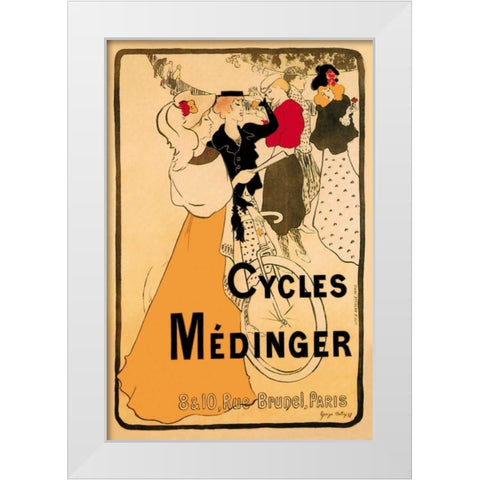 Cycles Medinger, 1897 White Modern Wood Framed Art Print by Bottini, Georges-Alfred
