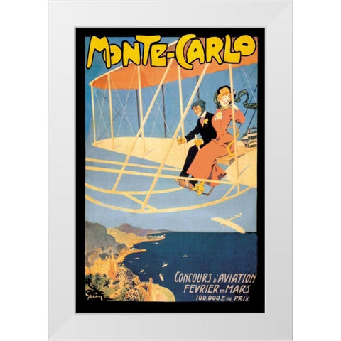 Monte Carlo Concours d Aviation, 1910 White Modern Wood Framed Art Print by Grun, Jules Alexandre