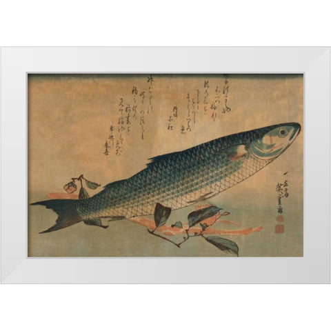 Striped mullet, 1834 White Modern Wood Framed Art Print by Hiroshige, Ando