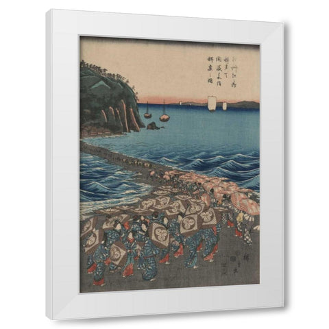 Opening celebration of Benzaiten Shrine at Enoshima in Soshu.  White Modern Wood Framed Art Print by Hiroshige, Ando