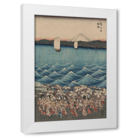 Opening celebration of Benzaiten Shrine at Enoshima in Soshu.  White Modern Wood Framed Art Print by Hiroshige, Ando