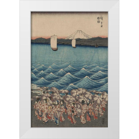 Opening celebration of Benzaiten Shrine at Enoshima in Soshu.  White Modern Wood Framed Art Print by Hiroshige, Ando