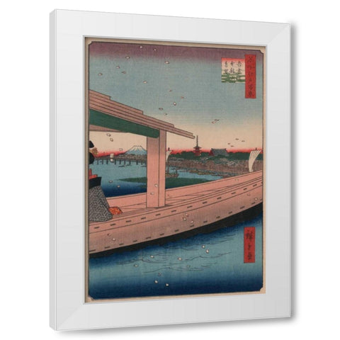 Distant view of Kinryuzan Temple and Azuma Bridge (Azumabashi kinryuzan enbo), 1857 White Modern Wood Framed Art Print by Hiroshige, Ando