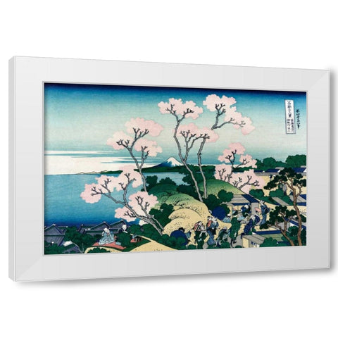Goten-yama-hill. Shinagawa on the Tokaido Road, 1830 White Modern Wood Framed Art Print by Hokusai