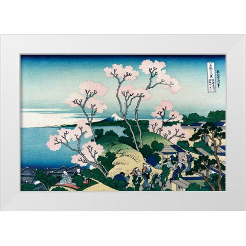 Goten-yama-hill. Shinagawa on the Tokaido Road, 1830 White Modern Wood Framed Art Print by Hokusai
