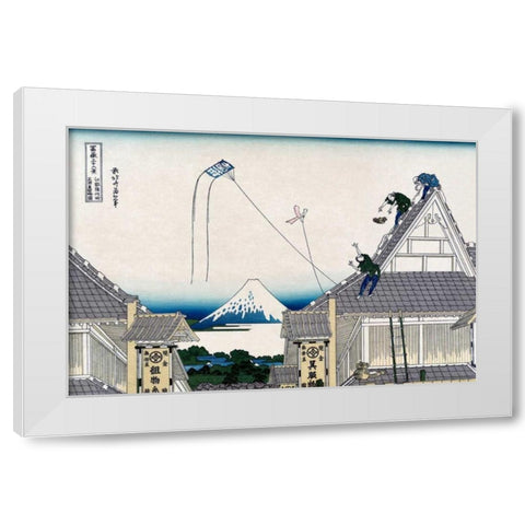 A Ketch of the Mitsui Shop in SurugStreet in Edo, 1830 White Modern Wood Framed Art Print by Hokusai