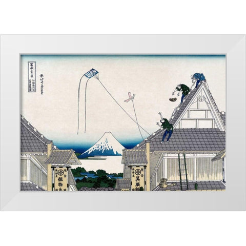 A Ketch of the Mitsui Shop in SurugStreet in Edo, 1830 White Modern Wood Framed Art Print by Hokusai
