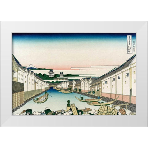 Nihonbashi Bridge in Edo, 1830 White Modern Wood Framed Art Print by Hokusai