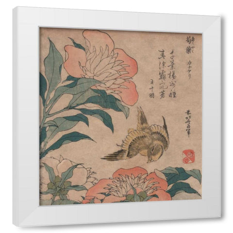 Peony and Canary, 1833 White Modern Wood Framed Art Print by Hokusai