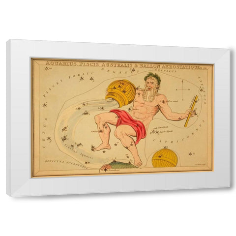 Aquarius, Piscis Australis and Ballon Aerostatique, 1825 White Modern Wood Framed Art Print by Aspin, Jehoshaphat