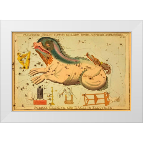 Psalterium Georgii, Fluvius Eridanus, Cetus, Officina Sculptoris, Fornax Chemica, and Machina Electr White Modern Wood Framed Art Print by Aspin, Jehoshaphat