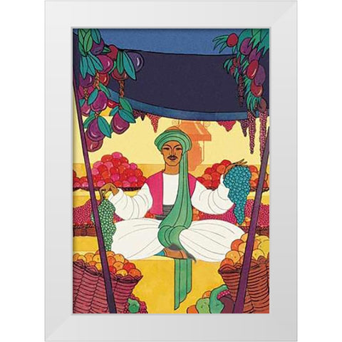 Afghanistan - The Bazaar Fruit-Seller, 1925 White Modern Wood Framed Art Print by McIntosh, Frank
