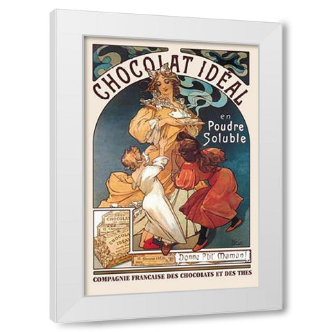Chocolat Ideal, 1897 White Modern Wood Framed Art Print by Mucha, Alphonse