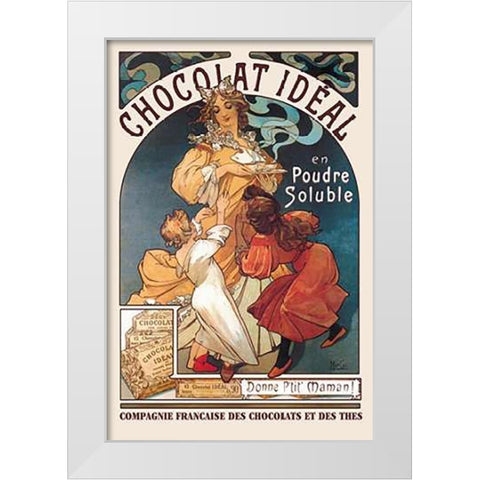 Chocolat Ideal, 1897 White Modern Wood Framed Art Print by Mucha, Alphonse
