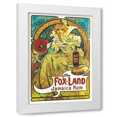 Fox-Land Jamaica Maps, 1897 White Modern Wood Framed Art Print by Mucha, Alphonse