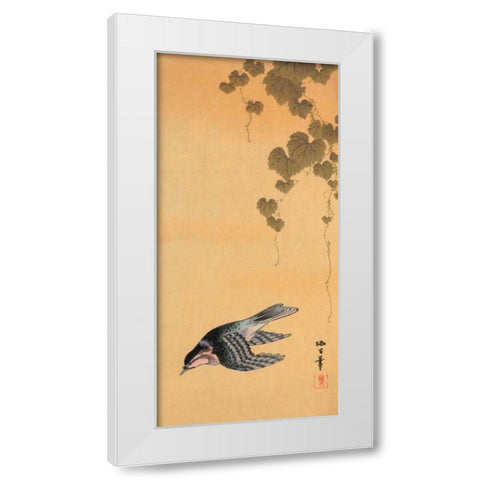 Small bird and grapes White Modern Wood Framed Art Print by Unknown