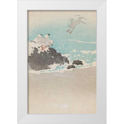 Plovers over waves White Modern Wood Framed Art Print by Unknown