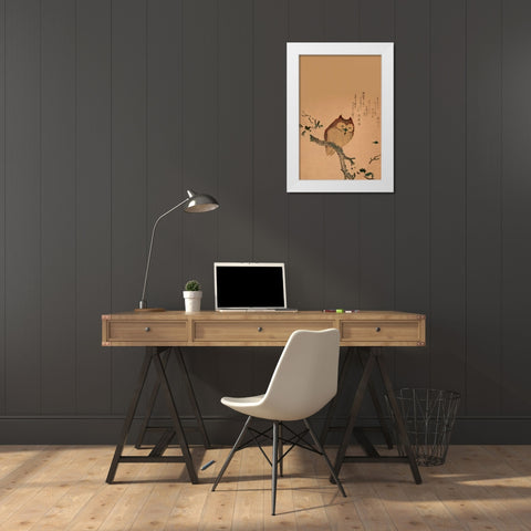 Owl of Branch White Modern Wood Framed Art Print by Unknown