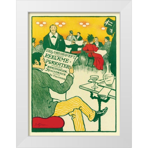 Man Relaxing and Reading the Paper White Modern Wood Framed Art Print by Unknown