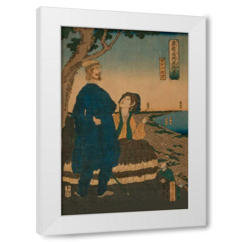Enjoying the view from Atago hill (Atago yama chobo), 1861 White Modern Wood Framed Art Print by Utagawa, Sadahide