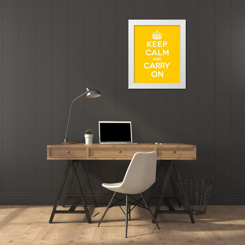 Keep Calm and Carry On - Yellow White Modern Wood Framed Art Print by The British Ministry of Information