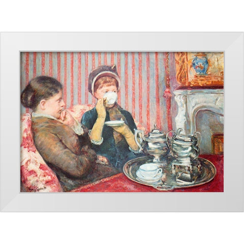 A Cup Of Tea 1880 White Modern Wood Framed Art Print by Cassatt, Mary