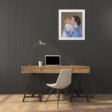 A Kiss For Baby Anne 1897 White Modern Wood Framed Art Print by Cassatt, Mary