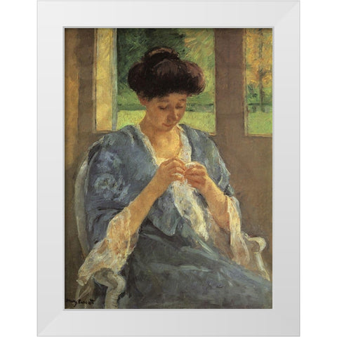 Augusta Sewing Before A Window 1910 White Modern Wood Framed Art Print by Cassatt, Mary