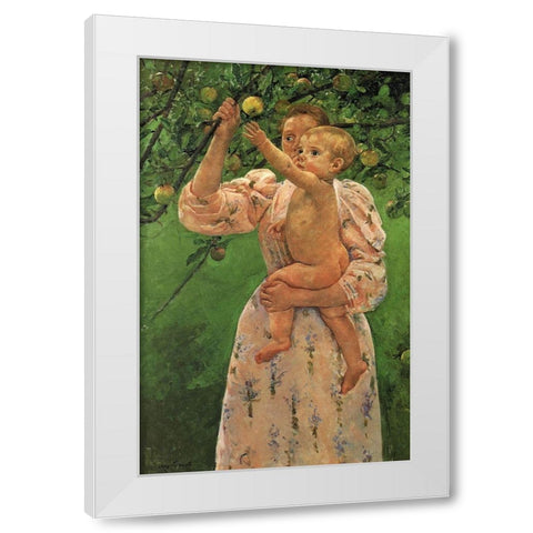 Baby Reaching For An Apple 1893 White Modern Wood Framed Art Print by Cassatt, Mary