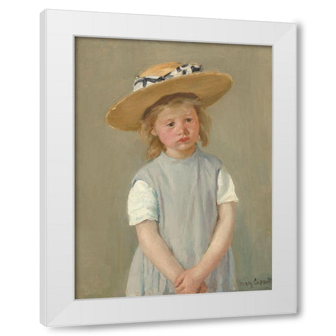 Child With Straw Hat - Version 2 White Modern Wood Framed Art Print by Cassatt, Mary