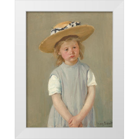 Child With Straw Hat - Version 2 White Modern Wood Framed Art Print by Cassatt, Mary