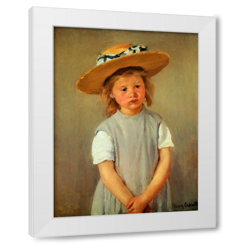 Child With Straw Hat White Modern Wood Framed Art Print by Cassatt, Mary