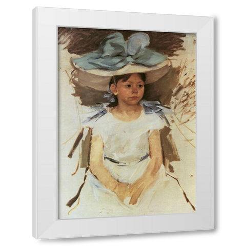 Ellen Mary In A Big Blue Hat 1905 White Modern Wood Framed Art Print by Cassatt, Mary
