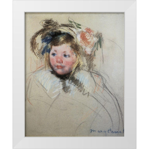 Head Of Sara In A Bonnet Looking To The Left 1901 White Modern Wood Framed Art Print by Cassatt, Mary
