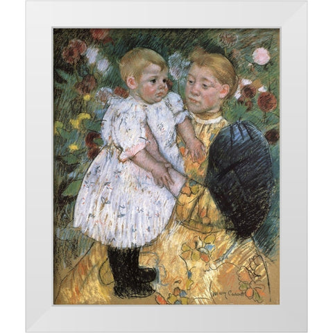 In The Garden 1893 White Modern Wood Framed Art Print by Cassatt, Mary