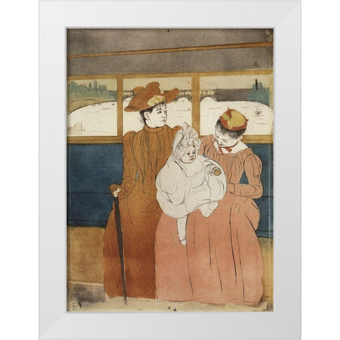 Interior Of A Tramway Passing A Bridge 1891 White Modern Wood Framed Art Print by Cassatt, Mary