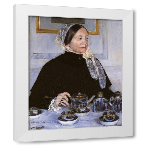 Lady At The Tea Table 1883 White Modern Wood Framed Art Print by Cassatt, Mary