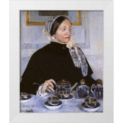 Lady At The Tea Table 1883 White Modern Wood Framed Art Print by Cassatt, Mary