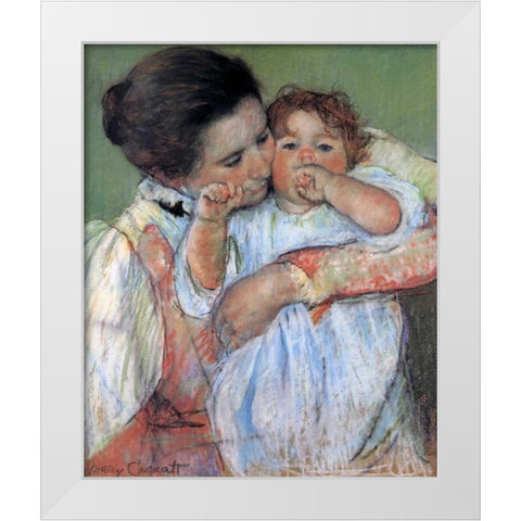 Little Anne Sucking Her Finger 1897 White Modern Wood Framed Art Print by Cassatt, Mary