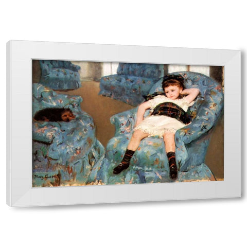 Little Girl In A Blue Armchair 1878 White Modern Wood Framed Art Print by Cassatt, Mary