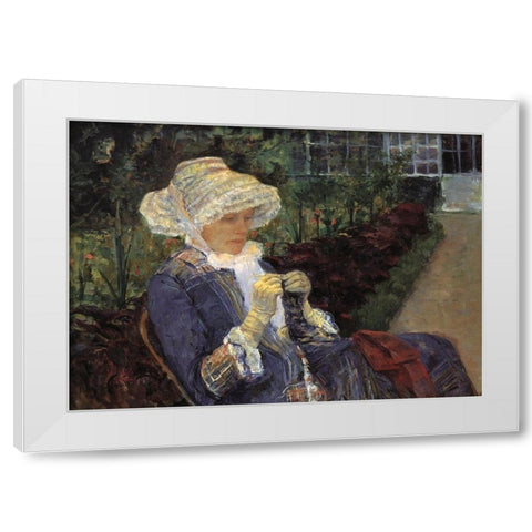 Lydia Crocheting In The Garden At Marly 1880 White Modern Wood Framed Art Print by Cassatt, Mary