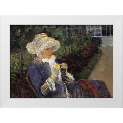 Lydia Crocheting In The Garden At Marly 1880 White Modern Wood Framed Art Print by Cassatt, Mary